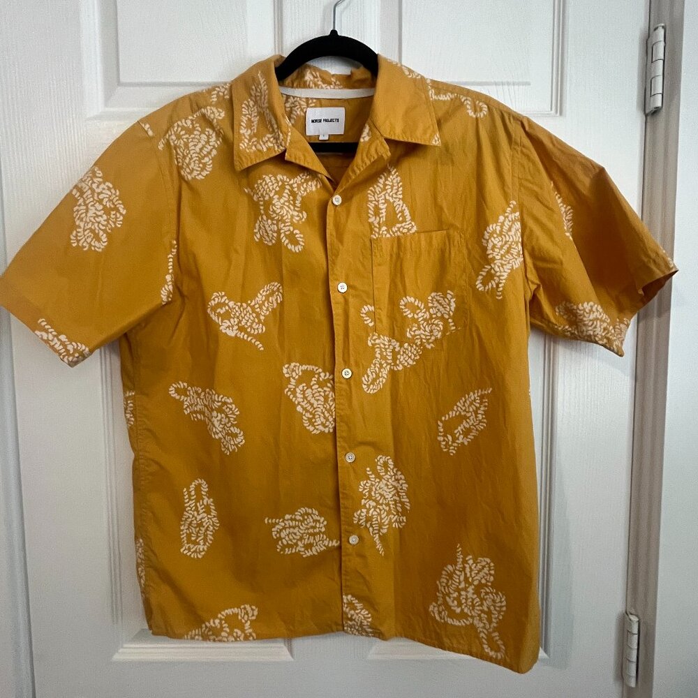 Norse Projects Carsten Floral Print Short Sleeve Shirt Chrome Yellow Mens Small